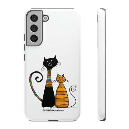 Funny Phone Case for Cat Lovers- iPhone, Samsung Galaxy and Google Pixel- White With Cute Black and Orange Cats