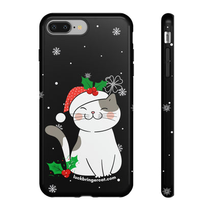 Cat Lovers Christmas Phone Case-iPhone, Samsung Galaxy,Google Pixel- Black With Cute Kitten