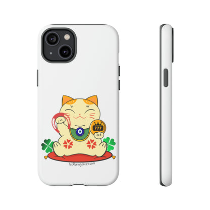 Cat Lovers Tough Phone Case- Maneki Neko Lucky Cat-White- iPhone, Samsung Galaxy, Google Pixel