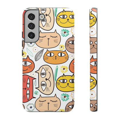 Premium-quality tough protective phone cases for iPhone, Samsung and Google - White With Cute Colorful Cartoon Cats