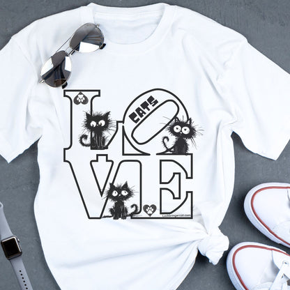 Tshirt Love Cats - Funny Cat Lovers Tee-Valentines Shirt-Gift for cat moms- cat mum shirt- cat dad shirt- cat daddy gift- funny cat dad shirt-funny cat mom shirt- cat birthday adoption gift