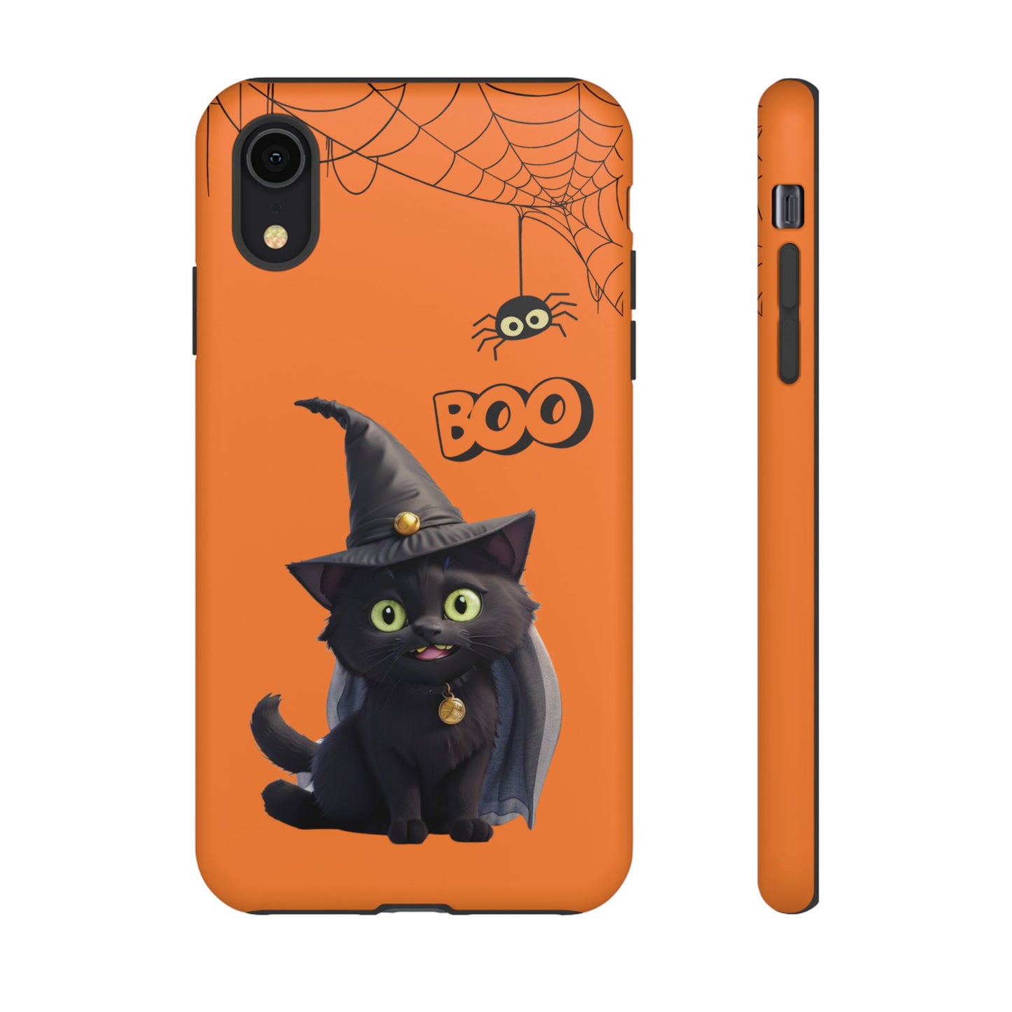 Premium-quality tough protective phone cases for iPhone,  Samsung and Google Phones - Orange - Spooky Halloween Black Cat