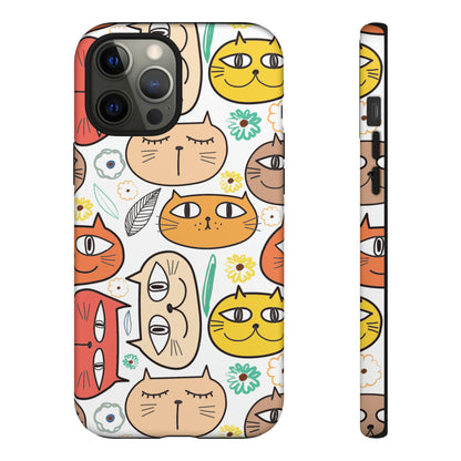 Premium-quality tough protective phone cases for iPhone, Samsung and Google - White With Cute Colorful Cartoon Cats