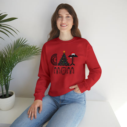 Cat Mom Christmas Crewneck Sweatshirt With Black Cats Christmas Tree