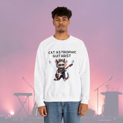 Unisex Crewneck Sweatshirt - Catastrophic Guitarist Funny Shirt for Cat Lovers and Electric Guitar Players