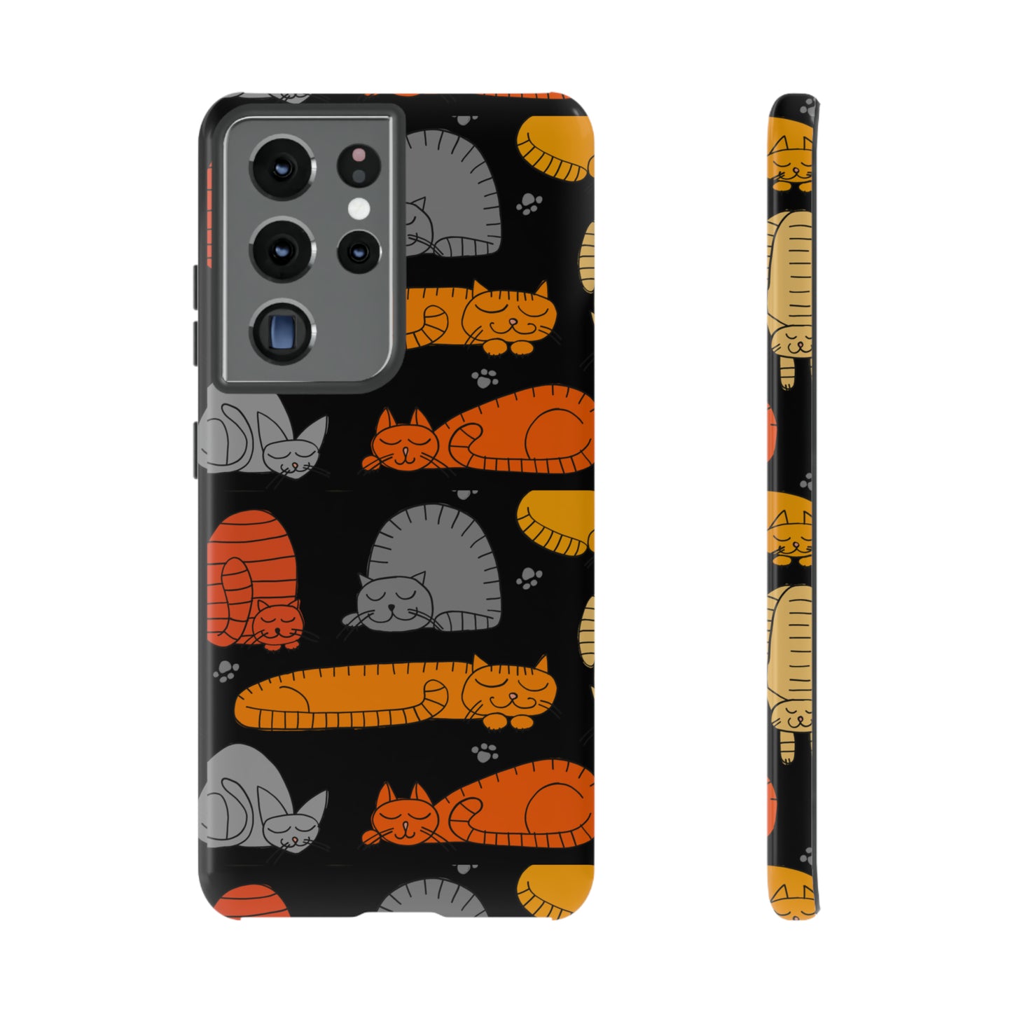 Premium-quality tough protective phone cases for iPhone, Samsung and Google Pixel- Black With Cute Colorful Sleeping Cats