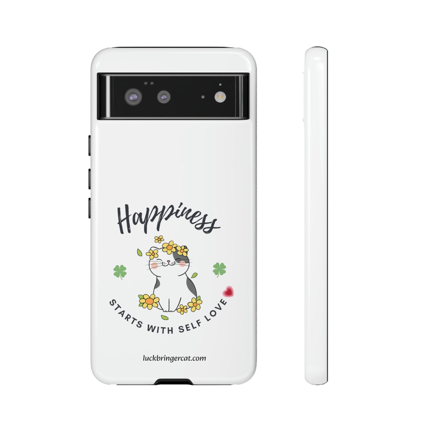 Cat Lovers Selflove  Phone Case- iPhone, Samsung Galaxy, Google Pixel- White- Happiness