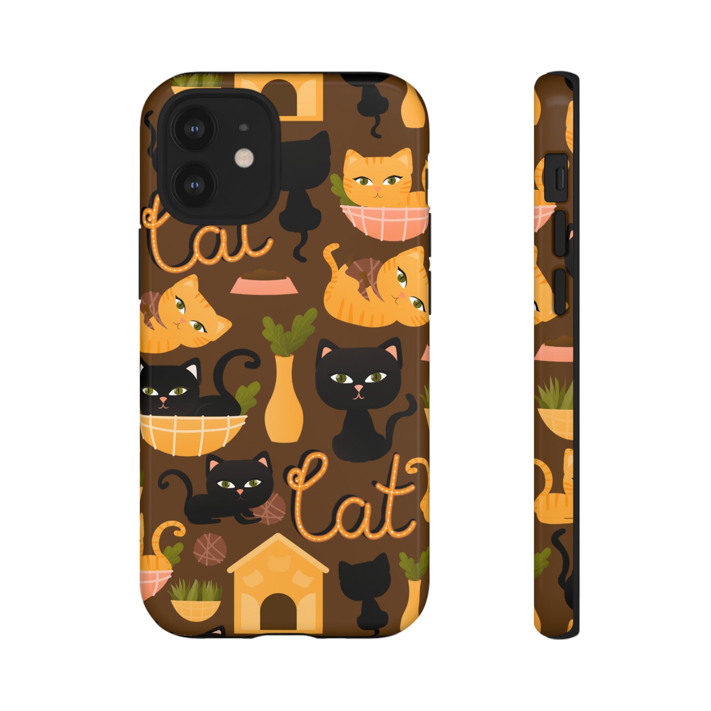 Premium-quality tough protective phone cases for iPhone, Samsung and Google - Brown With Cute Black and Orange Cats