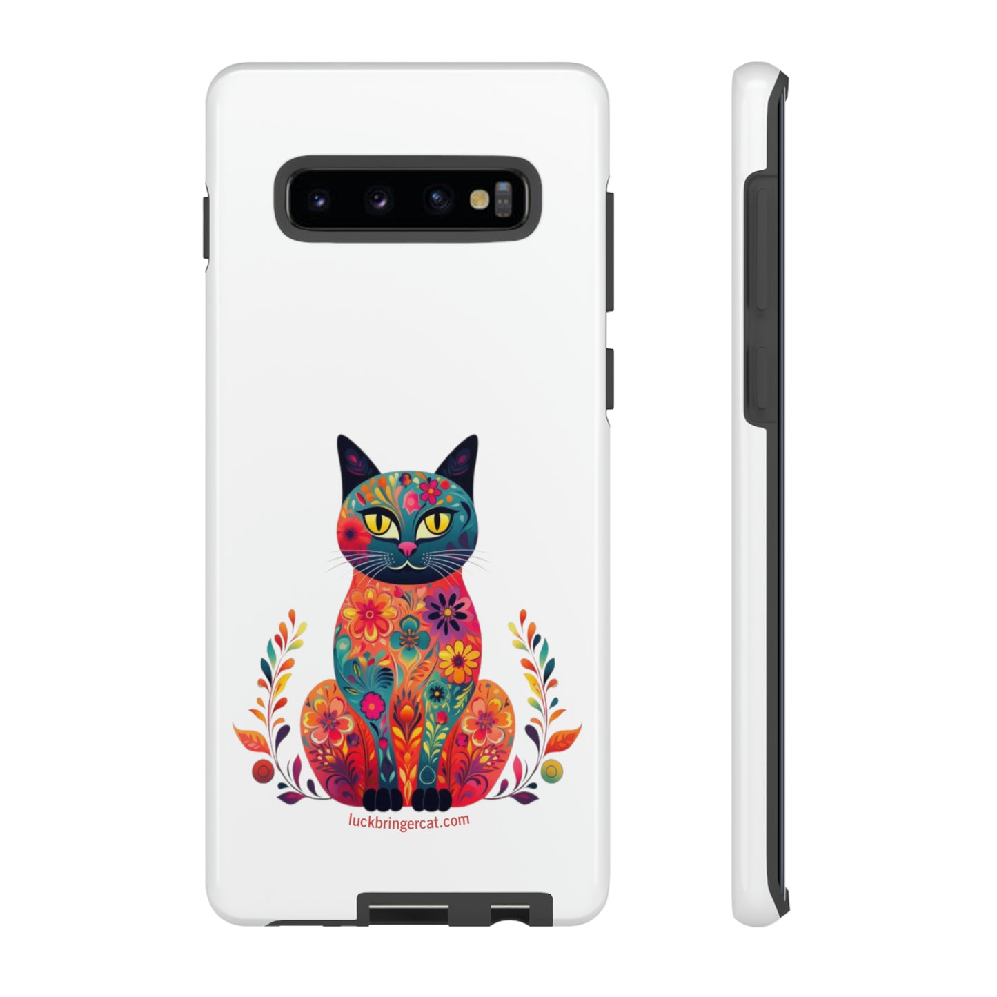 Phone Case for Cat Lovers- iPhone, Samsung Galaxy, Google Pixel- Colorful Floral Cat-White-Graphic