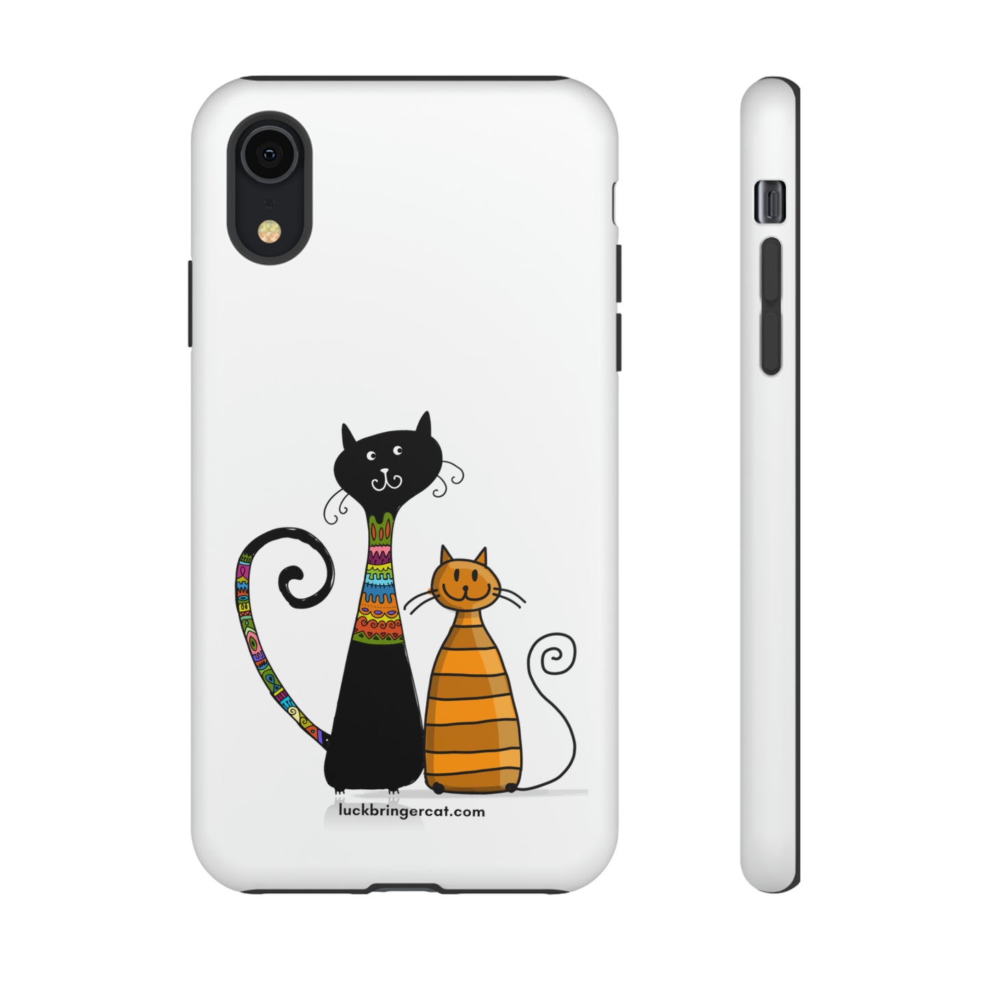 Funny Phone Case for Cat Lovers- iPhone, Samsung Galaxy and Google Pixel- White With Cute Black and Orange Cats