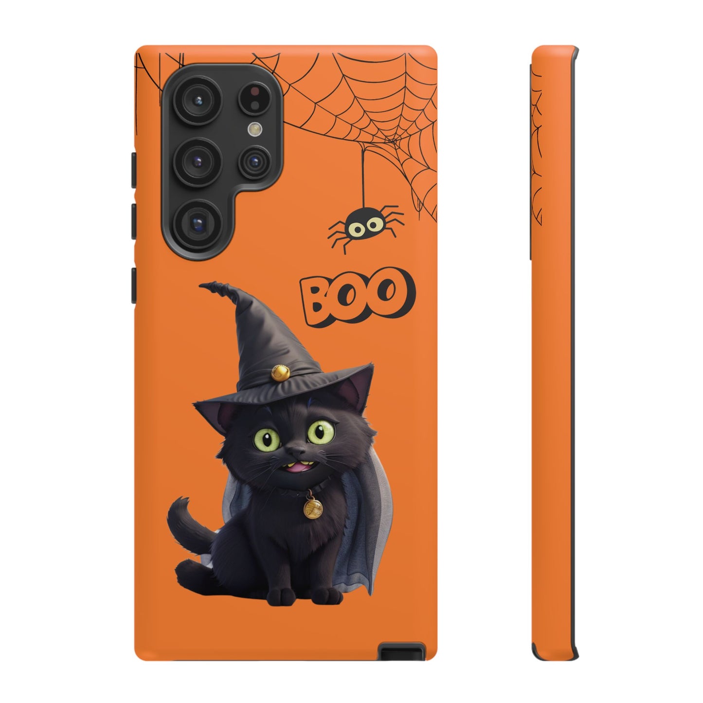 Premium-quality tough protective phone cases for iPhone,  Samsung and Google Phones - Orange - Spooky Halloween Black Cat