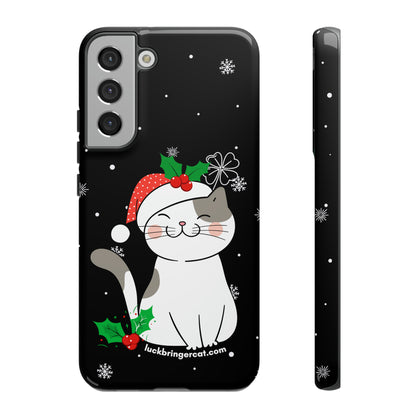 Cat Lovers Christmas Phone Case-iPhone, Samsung Galaxy,Google Pixel- Black With Cute Kitten