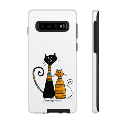 Funny Phone Case for Cat Lovers- iPhone, Samsung Galaxy and Google Pixel- White With Cute Black and Orange Cats