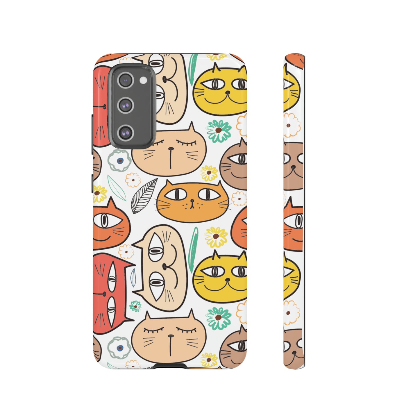 Premium-quality tough protective phone cases for iPhone, Samsung and Google - White With Cute Colorful Cartoon Cats