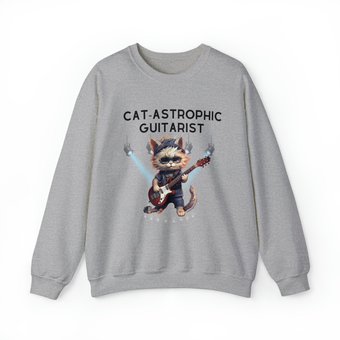 Unisex Crewneck Sweatshirt - Catastrophic Guitarist Funny Shirt for Cat Lovers and Electric Guitar Players