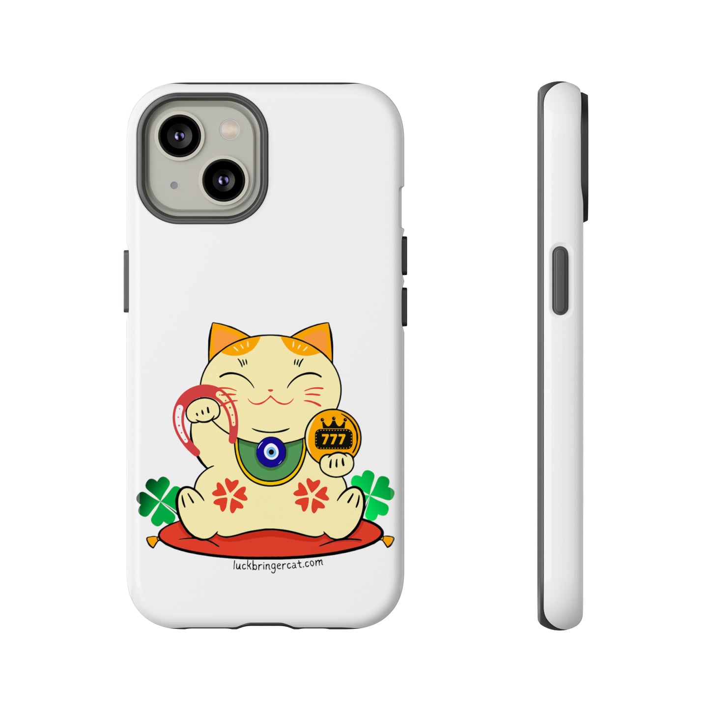 Cat Lovers Tough Phone Case- Maneki Neko Lucky Cat-White- iPhone, Samsung Galaxy, Google Pixel