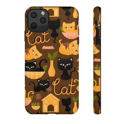 Premium-quality tough protective phone cases for iPhone, Samsung and Google - Brown With Cute Black and Orange Cats