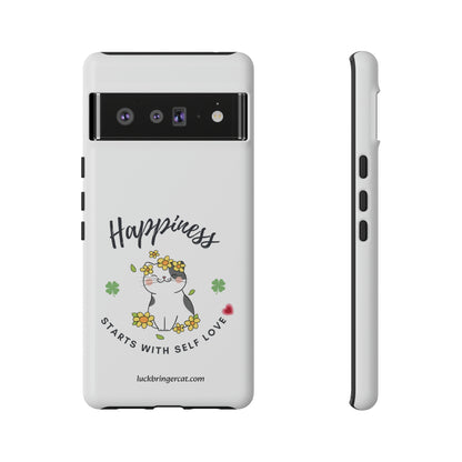 Cat Lovers Selflove  Phone Case- iPhone, Samsung Galaxy, Google Pixel- White- Happiness