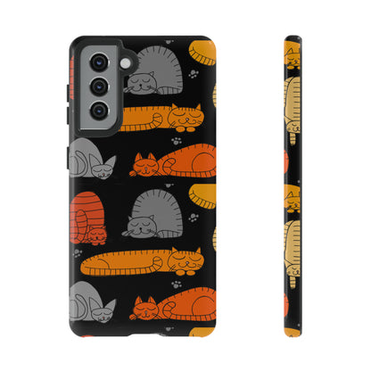 Black Phone Case with Cute Colorful Sleeping Cats -Samsung Galaxy S23, Samsung Galaxy S23 Plus, Samsung Galaxy S23 Ultra, Samsung Galaxy S22, Samsung Galaxy S22 Plus, Samsung Galaxy S22 Ultra, Samsung Galaxy S21, Samsung Galaxy S21 FE, Samsung Galaxy S21 Plus, Samsung Galaxy S21 Ultra, Samsung Galaxy S20, Samsung Galaxy S20 FE, Samsung Galaxy S20 Plus, Samsung Galaxy S20 Ultra, Samsung GalaxyS10, Samsung Galaxy S10E, Samsung Galaxy S10 Plus - Gift for cat kitten lovers - cat mom gift-cat mum gift