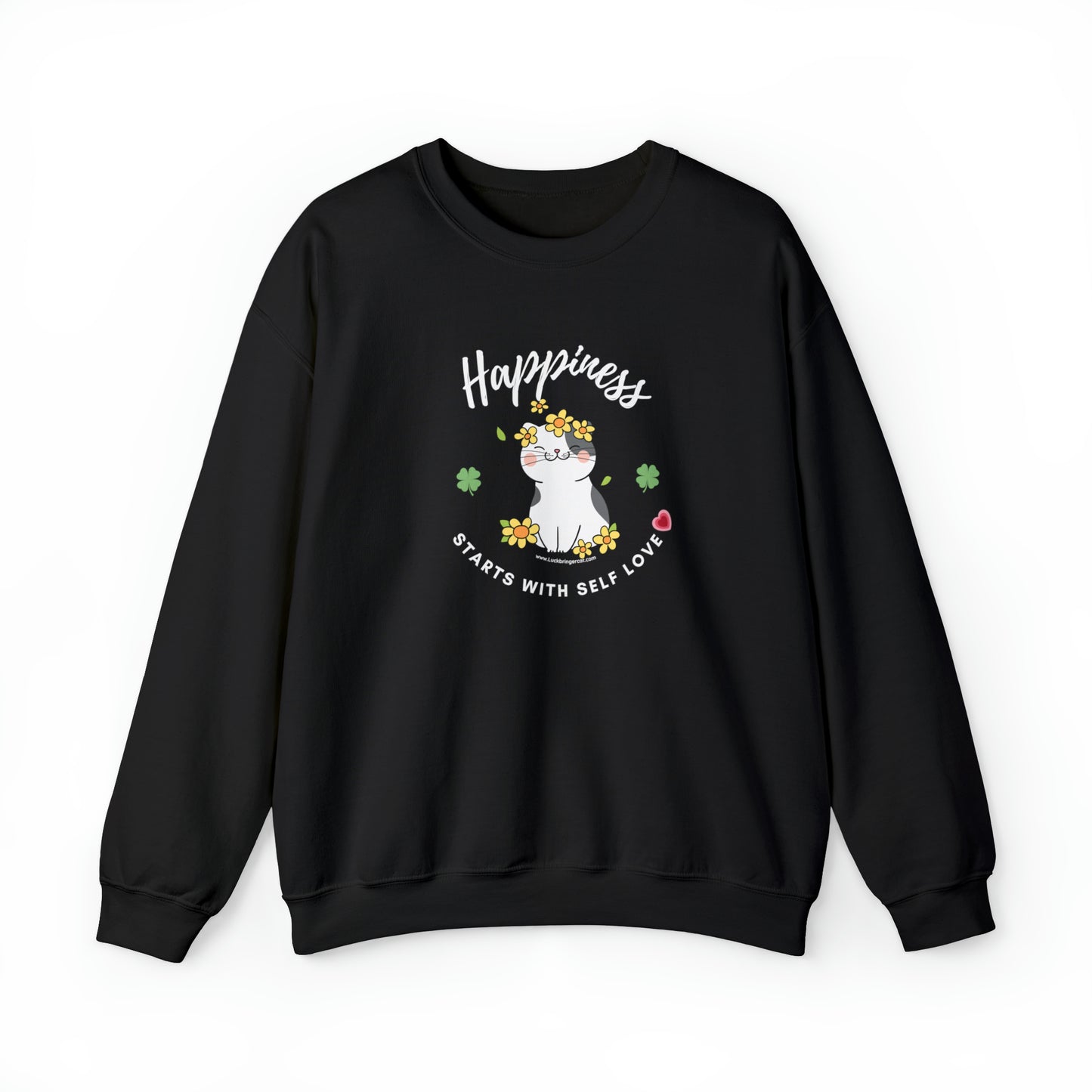 Selflove Sweatshirt With Happy Cute Cat- Happiness Starts With Self Love Shirt