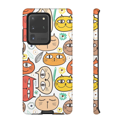 Premium-quality tough protective phone cases for iPhone, Samsung and Google - White With Cute Colorful Cartoon Cats