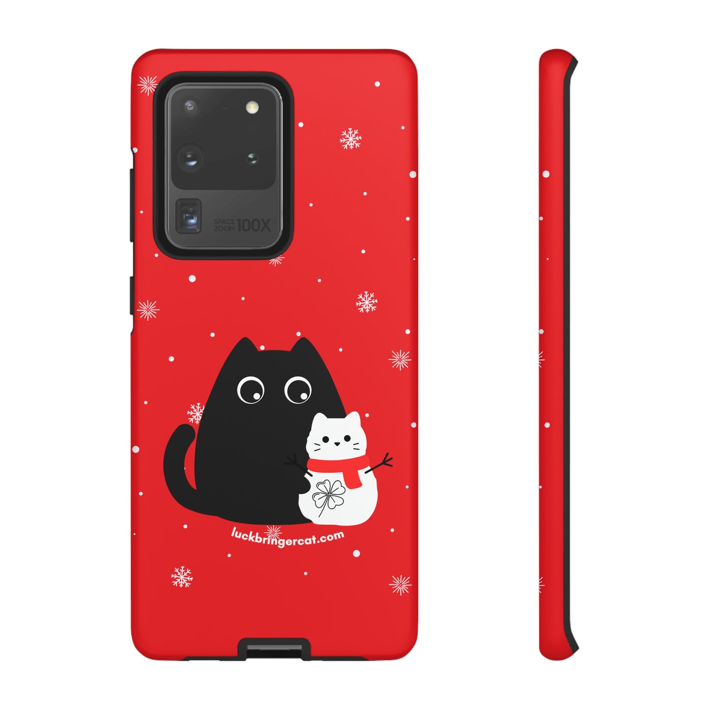 Cat Lovers Christmas Phone Case-iPhone, Samsung Galaxy, Google Pixel- Red and Black Snowman