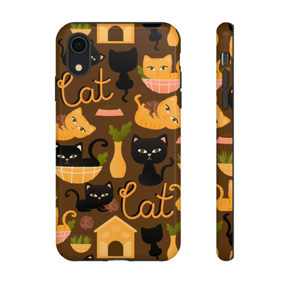 Premium-quality tough protective phone cases for iPhone, Samsung and Google - Brown With Cute Black and Orange Cats