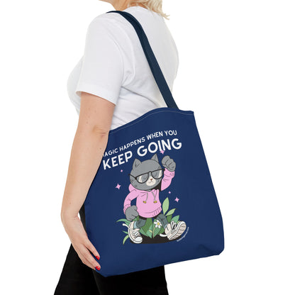 Motivational Tote Bag - Magic Happens When You Keep Going - Inspirational Gift for Dreamers and Go-Getters