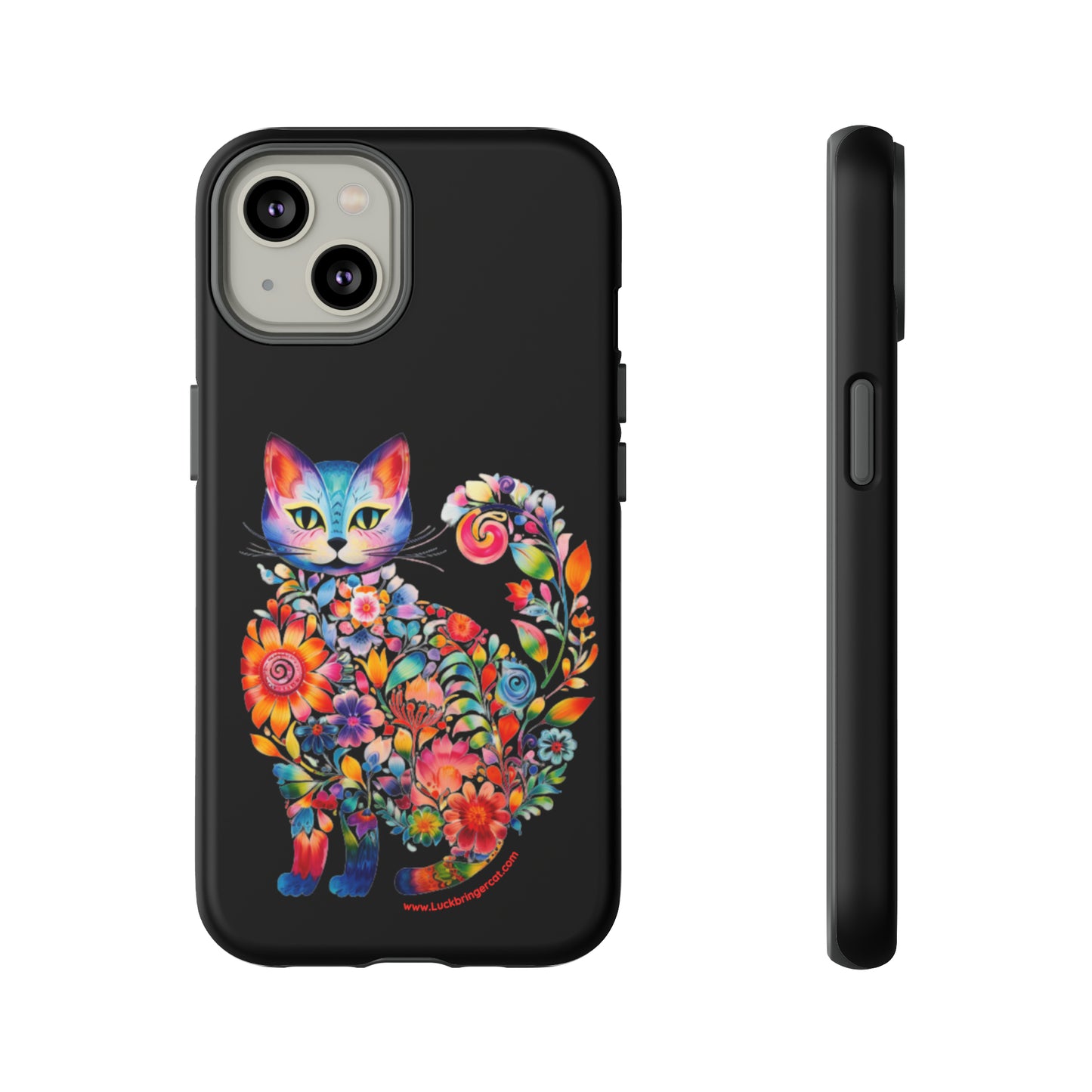 Floral Cat Lovers Phone case- iPhone, Samsung Galaxy, Google Pixel- Black-Tough-Premium Quality