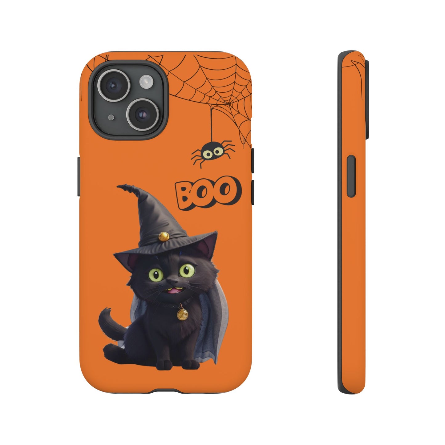 Premium-quality tough protective phone cases for iPhone,  Samsung and Google Phones - Orange - Spooky Halloween Black Cat