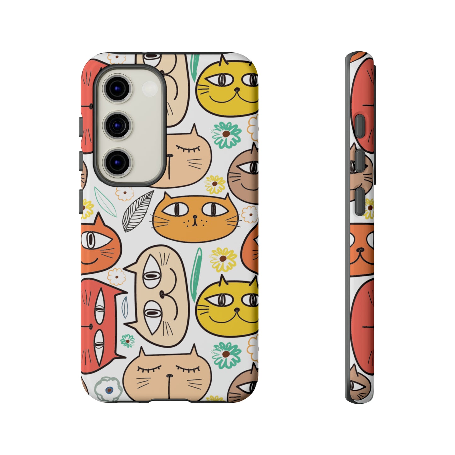 Premium-quality tough protective phone cases for iPhone, Samsung and Google - White With Cute Colorful Cartoon Cats