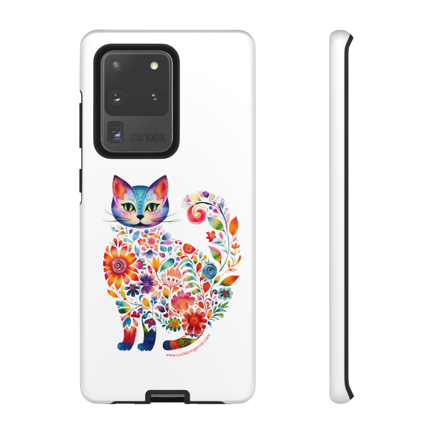 Floral Cat Lovers Phone case- iPhone, Samsung Galaxy, Google Pixel- White - Tough-Premium Quality