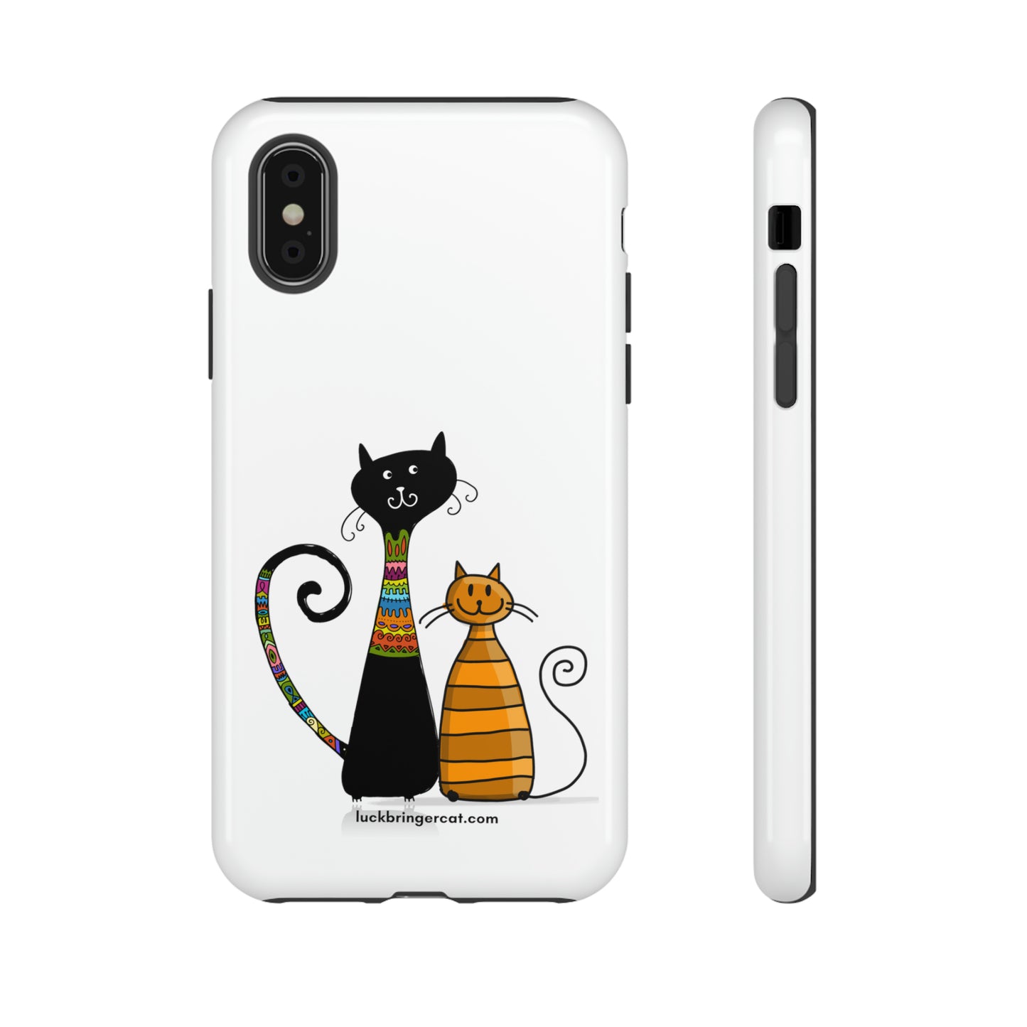 Funny Phone Case for Cat Lovers- iPhone, Samsung Galaxy and Google Pixel- White With Cute Black and Orange Cats