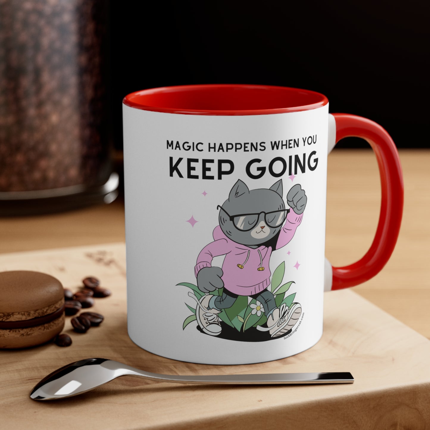 Inspirational Coffee Mug for Cat Lovers - Magic Happens When you Keep Going