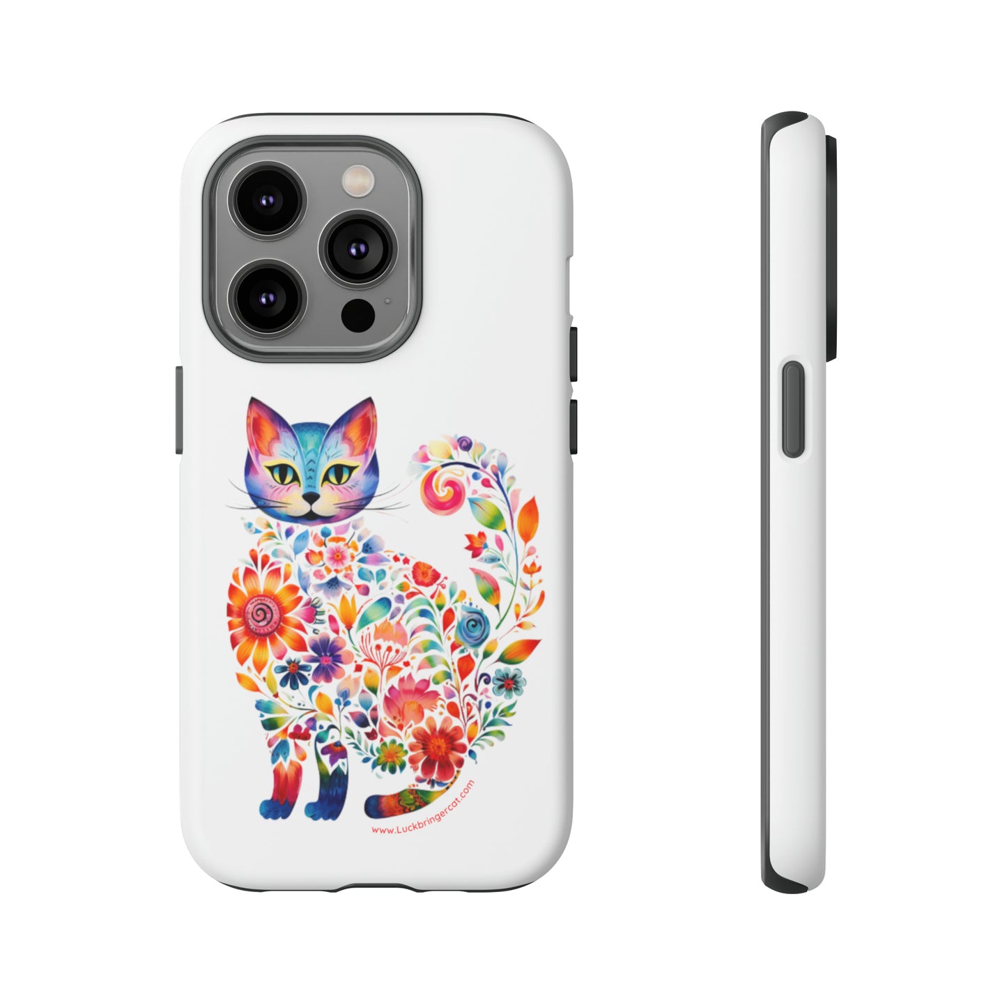 Floral Cat Lovers Phone case- iPhone, Samsung Galaxy, Google Pixel- White - Tough-Premium Quality