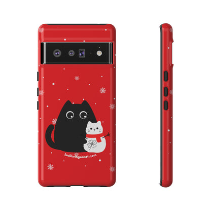 Cat Lovers Christmas Phone Case-iPhone, Samsung Galaxy, Google Pixel- Red and Black Snowman