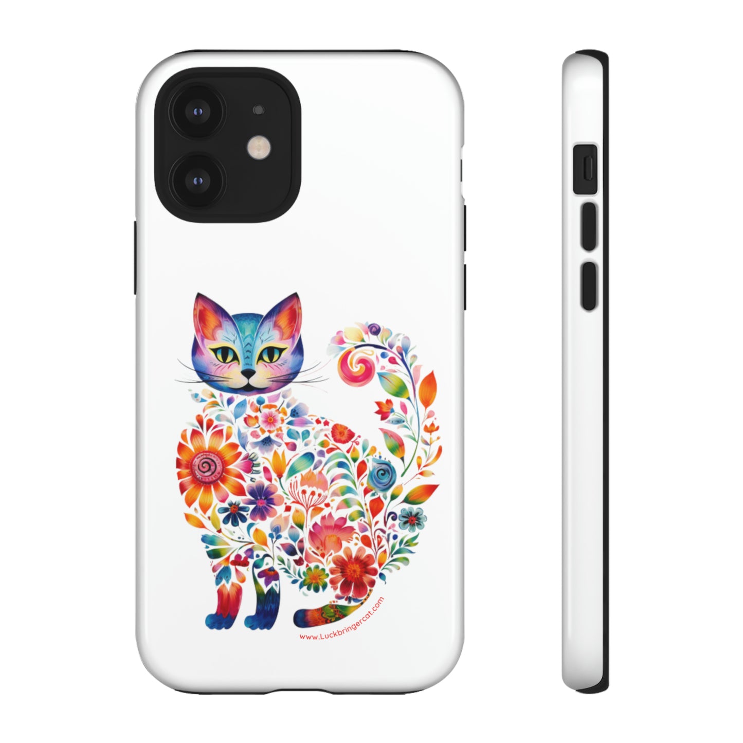 Floral Cat Lovers Phone case- iPhone, Samsung Galaxy, Google Pixel- White - Tough-Premium Quality