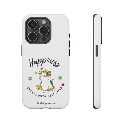 Cat Lovers Selflove  Phone Case- iPhone, Samsung Galaxy, Google Pixel- White- Happiness