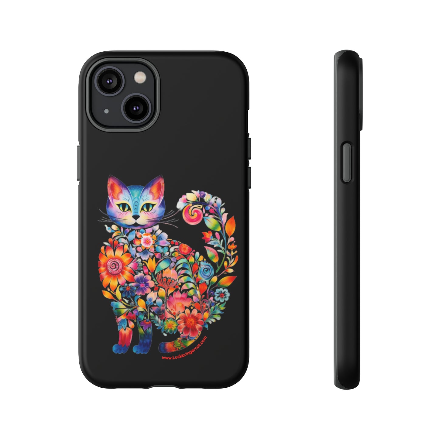 Floral Cat Lovers Phone case- iPhone, Samsung Galaxy, Google Pixel- Black-Tough-Premium Quality