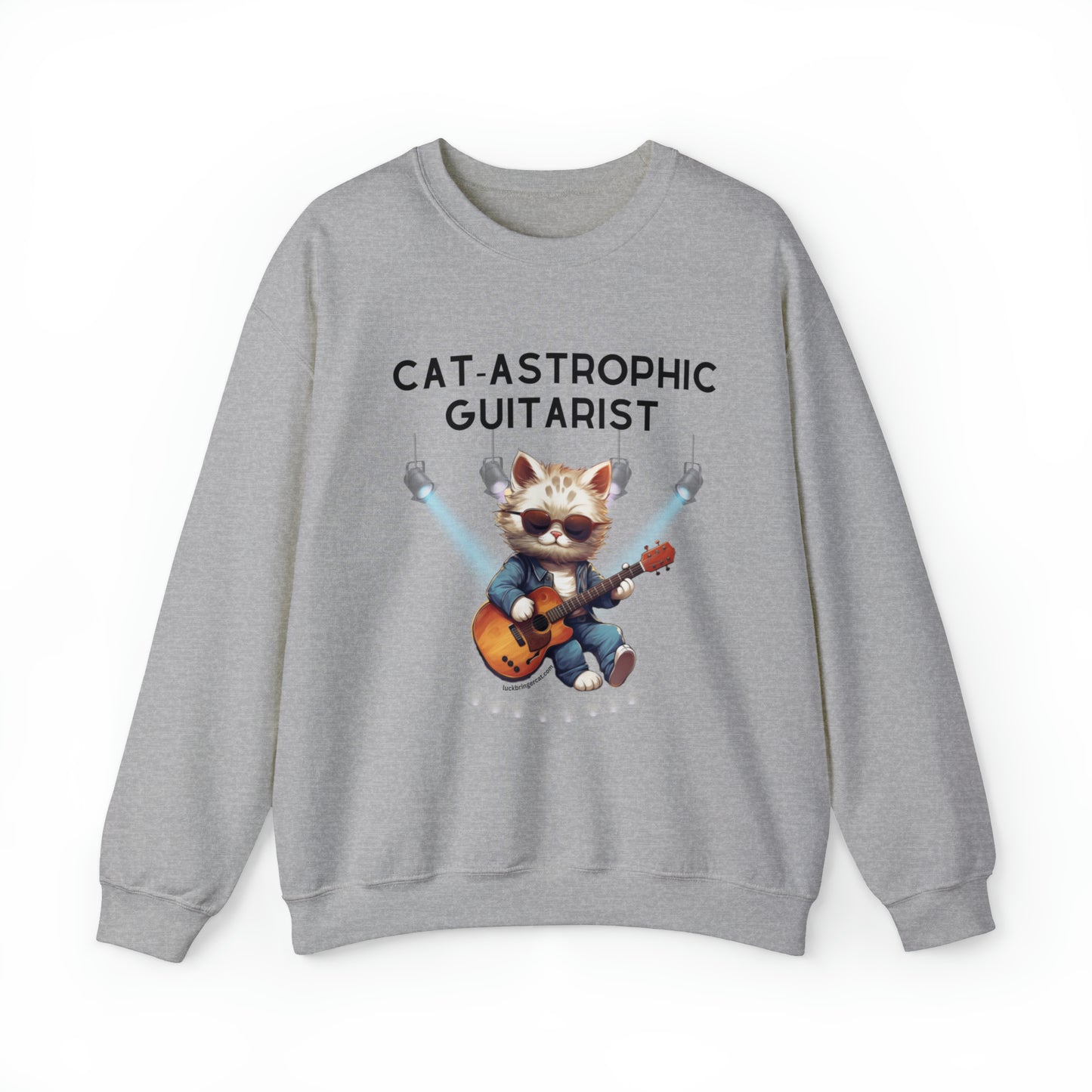 Unisex Crewneck Sweatshirt - Catastrophic Guitarist- Funny Shirt for Cat and Classic Guitar Lovers