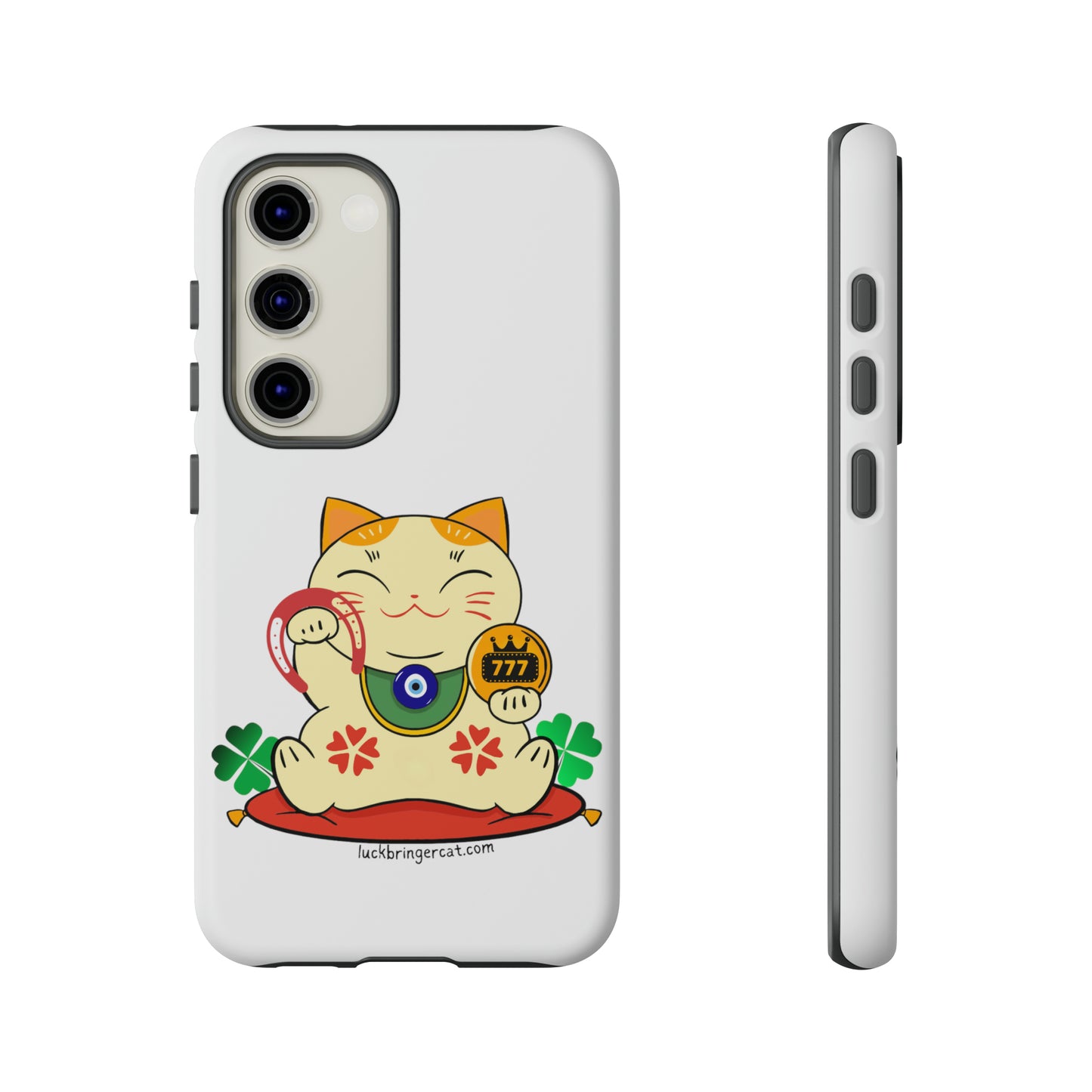 Cat Lovers Tough Phone Case- Maneki Neko Lucky Cat-White- iPhone, Samsung Galaxy, Google Pixel