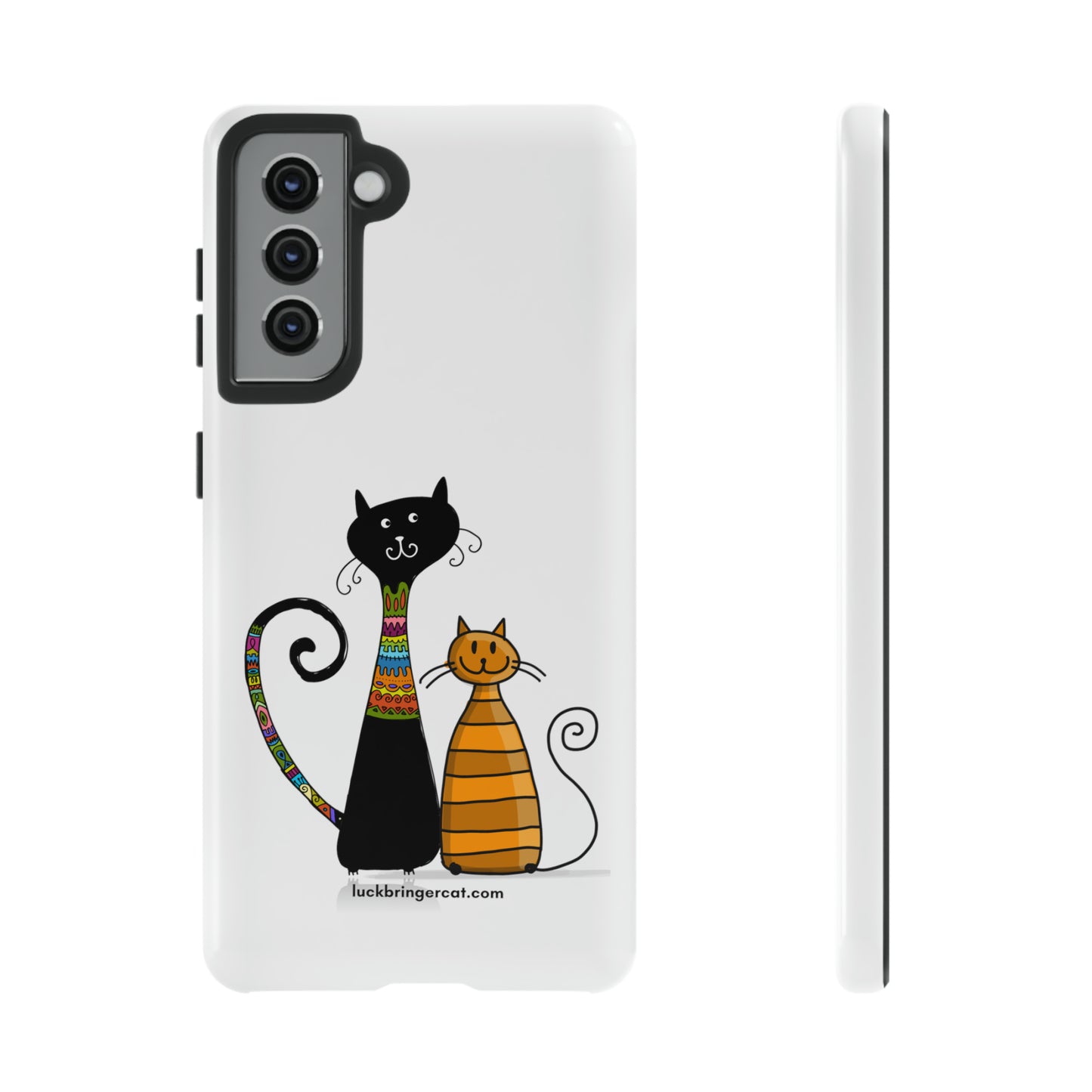 Funny Phone Case for Cat Lovers- iPhone, Samsung Galaxy and Google Pixel- White With Cute Black and Orange Cats