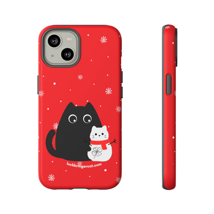 Cat Lovers Christmas Phone Case-iPhone, Samsung Galaxy, Google Pixel- Red and Black Snowman