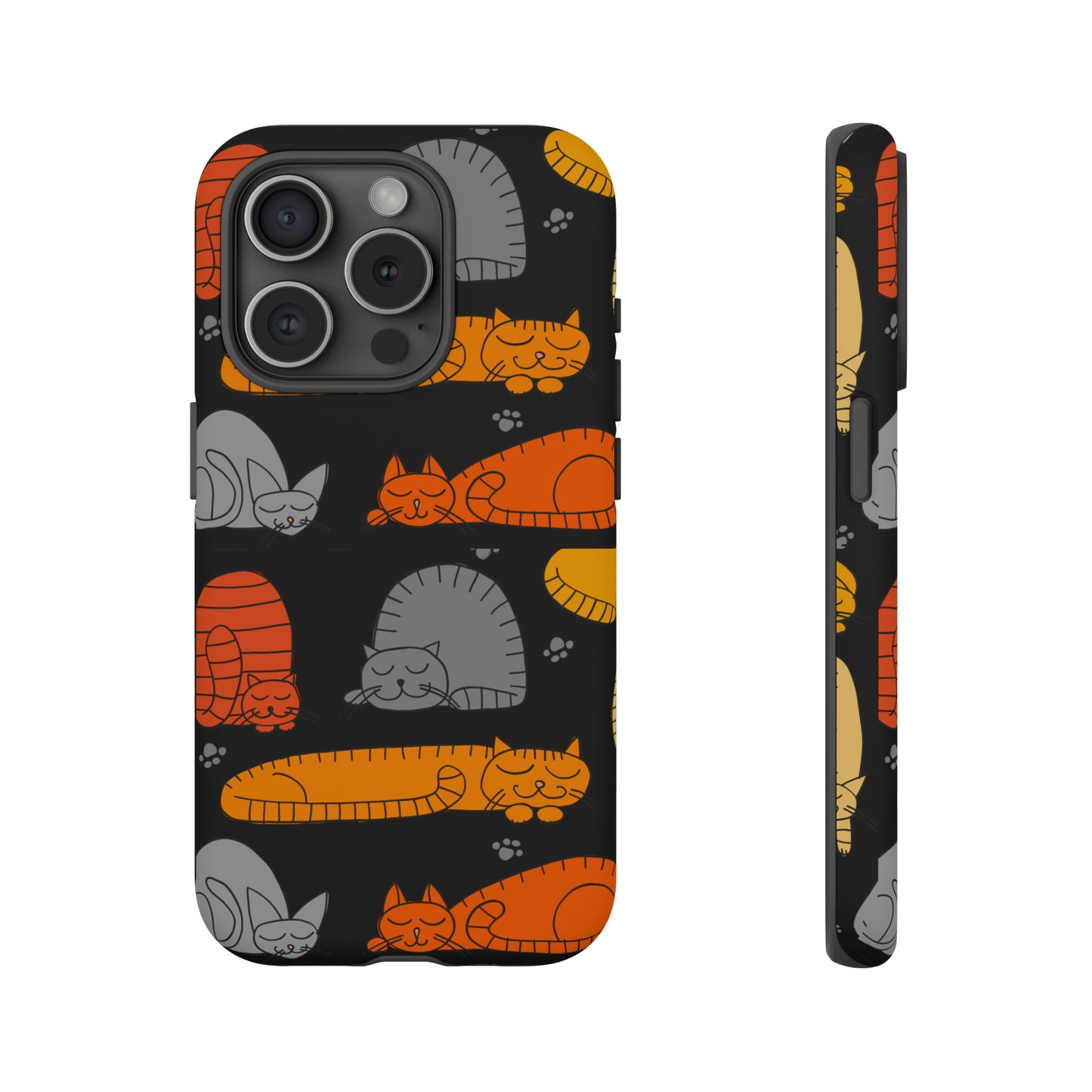 Premium-quality tough protective phone cases for iPhone, Samsung and Google Pixel- Black With Cute Colorful Sleeping Cats