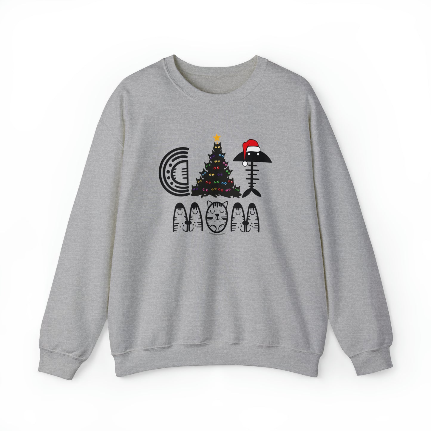 Cat Mom Christmas Crewneck Sweatshirt With Black Cats Christmas Tree