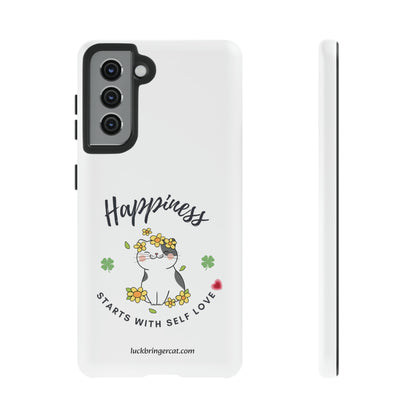 Cat Lovers Selflove  Phone Case- iPhone, Samsung Galaxy, Google Pixel- White- Happiness