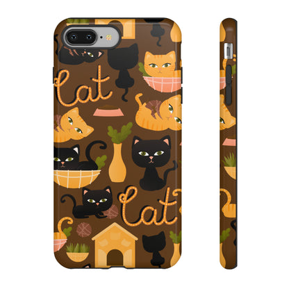 Premium-quality tough protective phone cases for iPhone, Samsung and Google - Brown With Cute Black and Orange Cats