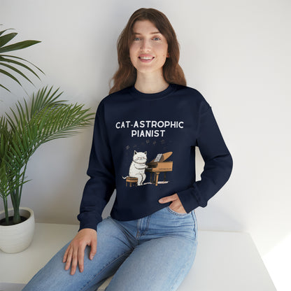 Unisex Crewneck Sweatshirt - Catastrophic Pianist Funny Shirt for Cat Lovers and Piano Players