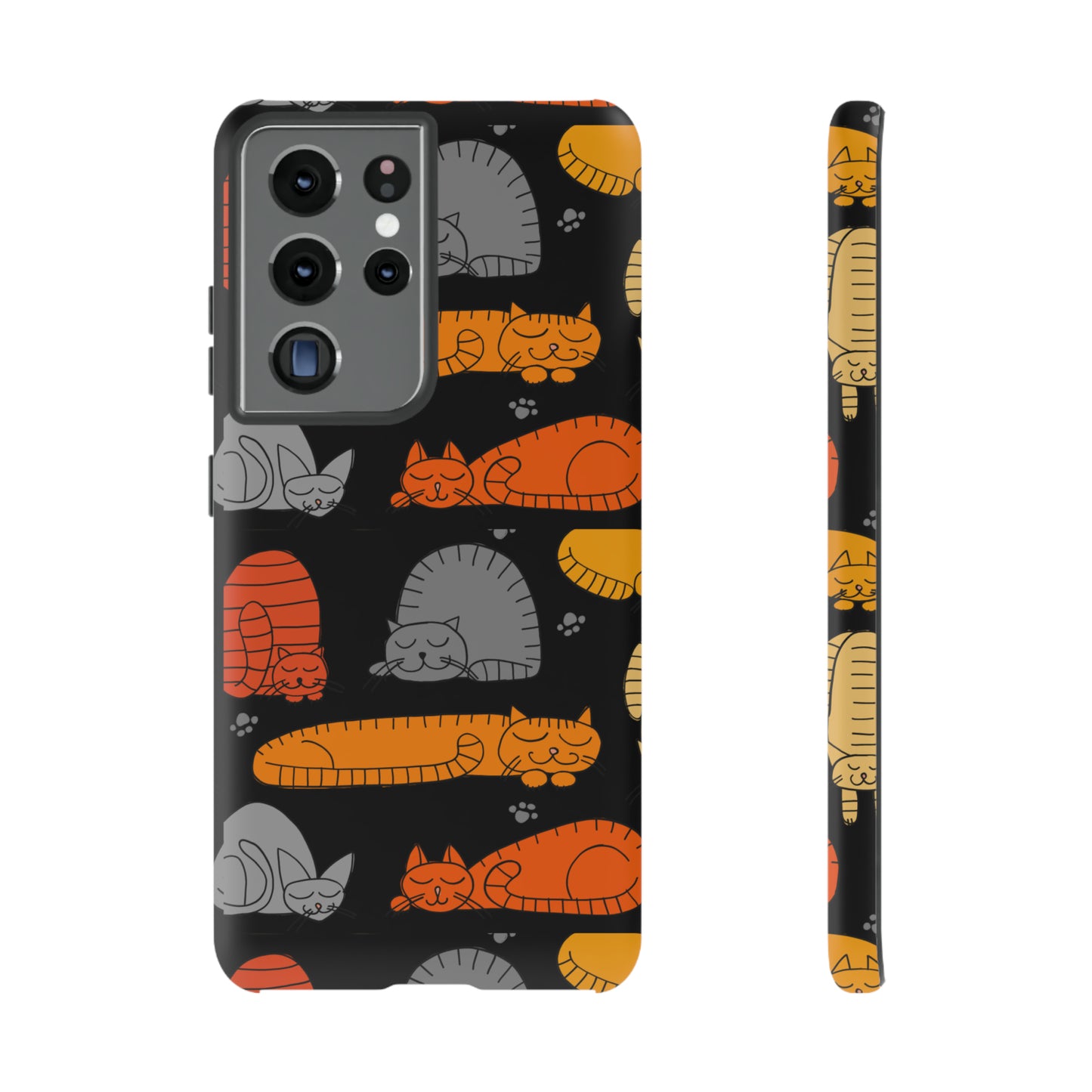 Premium-quality tough protective phone cases for iPhone, Samsung and Google Pixel- Black With Cute Colorful Sleeping Cats