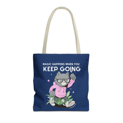 Motivational Tote Bag - Magic Happens When You Keep Going - Inspirational Gift for Dreamers and Go-Getters